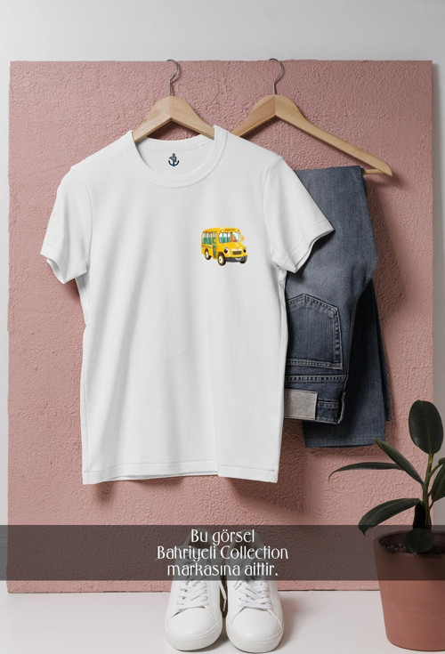 Oversize Okul Otobüsü Cep Tasarımlı Unisex T-Shirt
