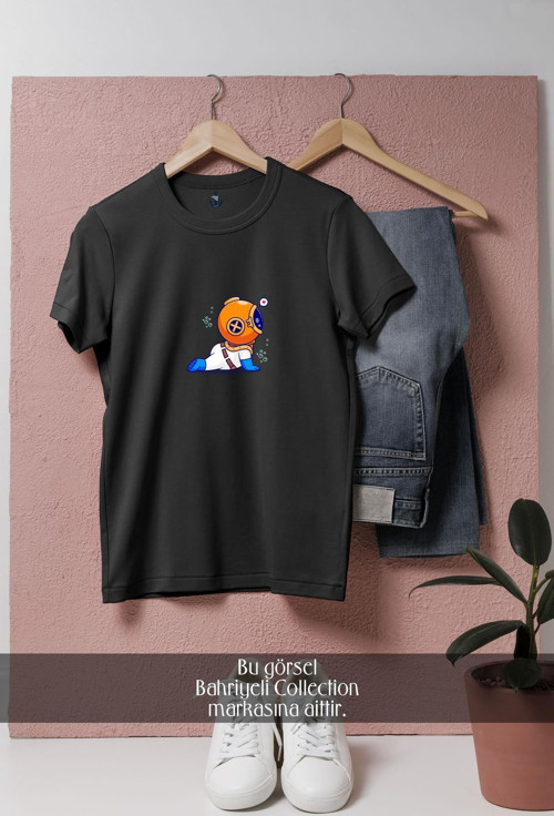 Oversize Mini Dalgıç Ve Kalp Tasarımlı Unisex T-Shirt