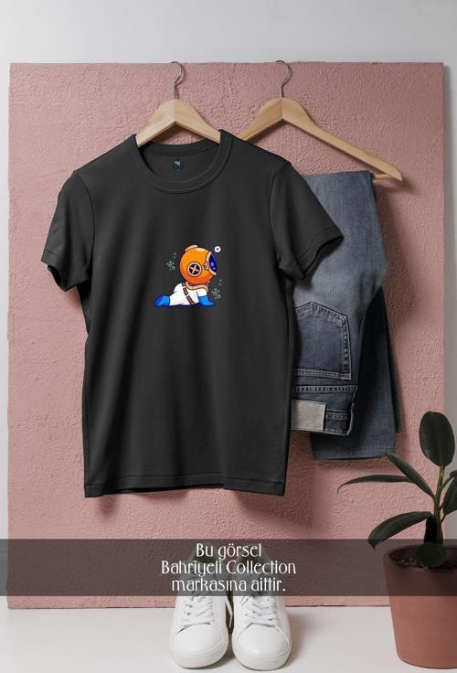Oversize Mini Dalgıç Ve Kalp  Tasarımlı Unisex T-Shirt