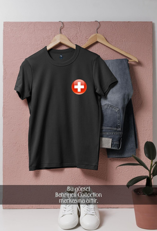 Oversize İsviçre Switzerland Cep Tasarımlı Unisex T-Shirt