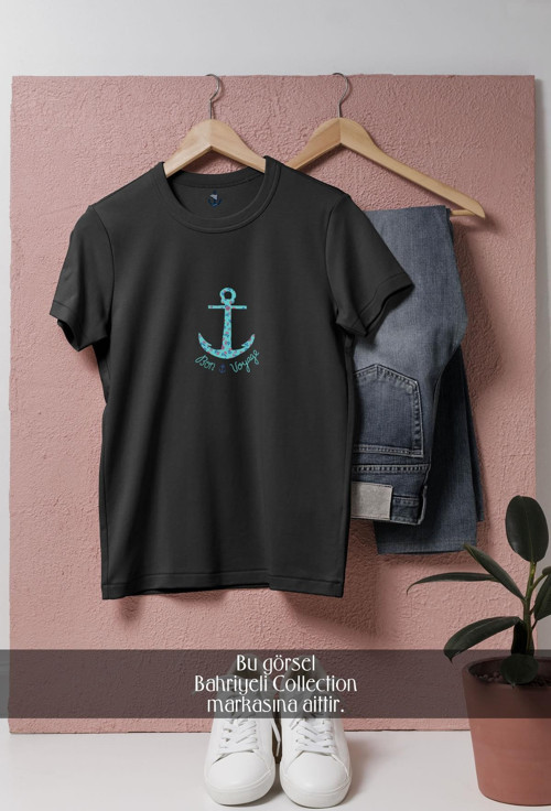 Oversize Mavi Çapa Von Boyage Anchor Tasarımlı Unisex T-Shirt