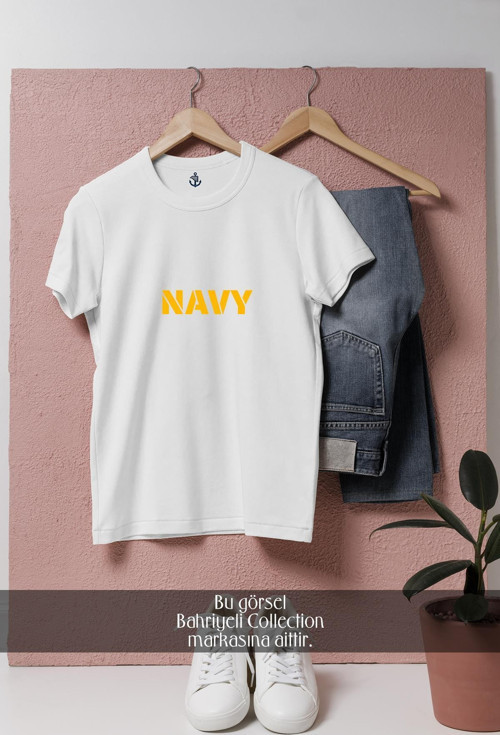 Oversize Navy Donanma Yazısı Tasarımlı Unisex T-Shirt