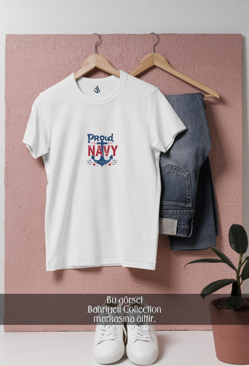 Oversize Proud Navy Tasarımlı Unisex T-Shirt