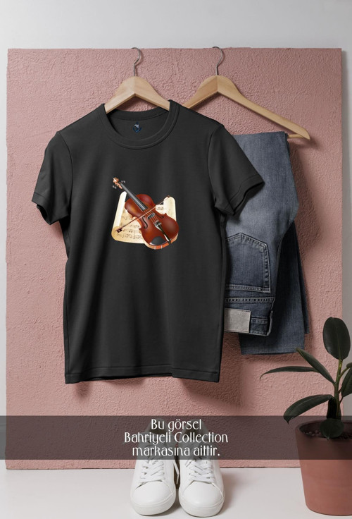 Oversize Keman Ve Nota Tasarımlı Unisex T-Shirt