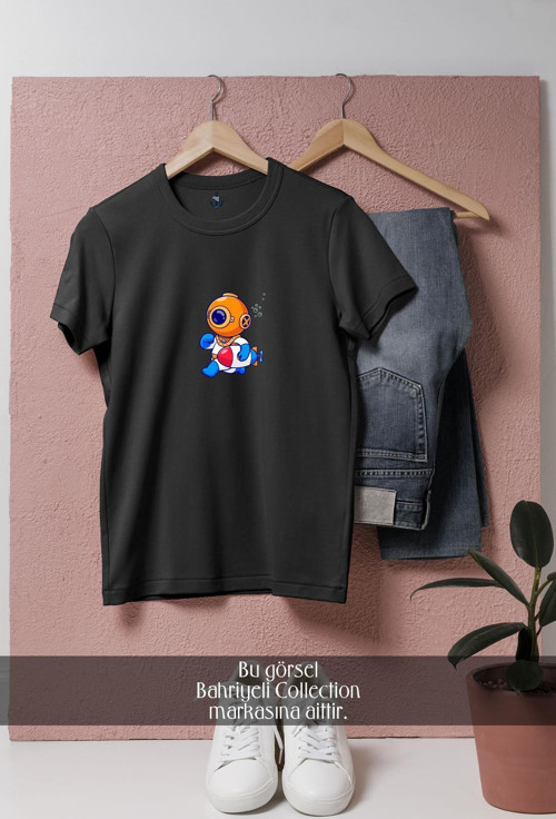 Oversize Koşan Mini Dalgıç Tasarımlı Unisex T-Shirt