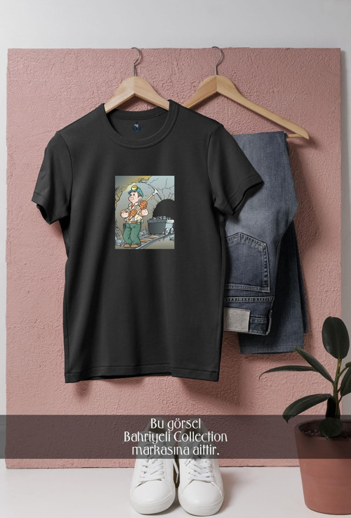 Oversize Kömür Madencisi Tasarımlı Unisex T-Shirt