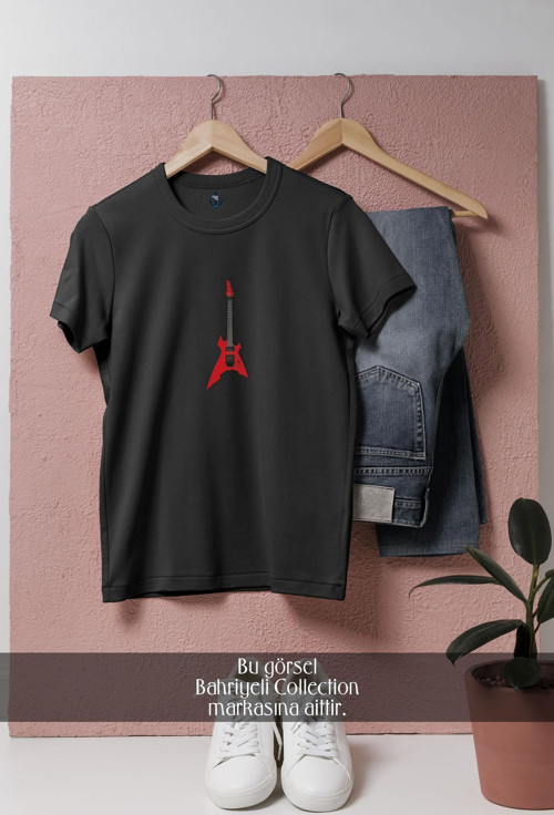 Oversize Elektronik Gitar Tasarımlı Unisex T-Shirt