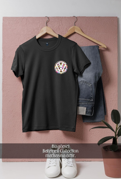 Oversize Vw - Volkswagen Renkli Logo Cep Tasarımlı Unisex T-Shirt