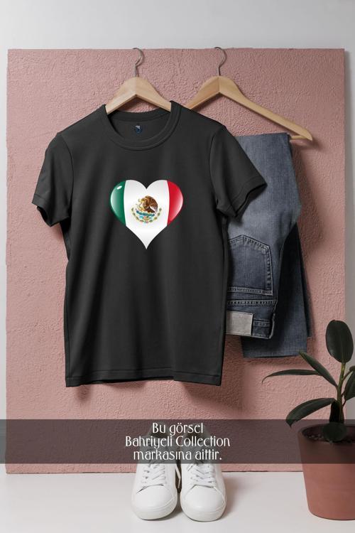 Oversize Meksika Harita Kalp Bayrak  Tasarımlı Unisex T-Shirt