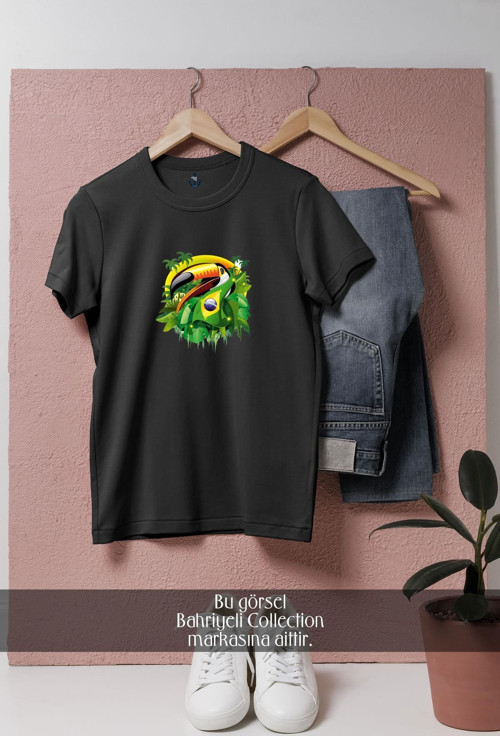 Oversize Brezilya Papağan Tasarımlı Unisex T-Shirt