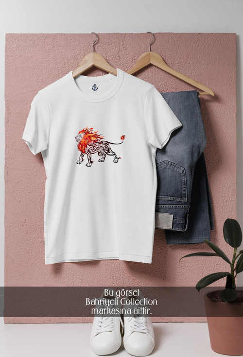 Oversize Ateşli Aslan Tasarımlı Unisex T-Shirt