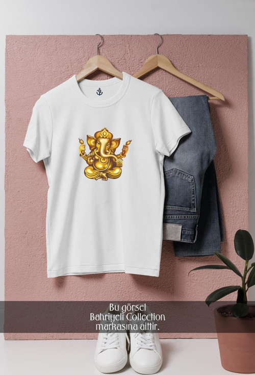 Oversize Ganesha Ganesh Chaturthi Illustration Gold Tasarımlı Unisex T-Shirt