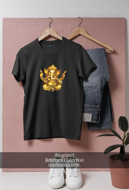 Oversize Ganesha Ganesh Chaturthi Illustration Gold Tasarımlı Unisex T-Shirt