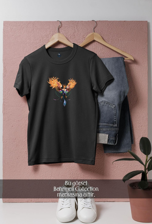 Oversize Colourful Phoenix With Open Wings Tasarımlı Unisex T-Shirt