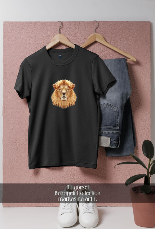 Oversize Aslan Vektörel Tasarımlı Unisex T-Shirt