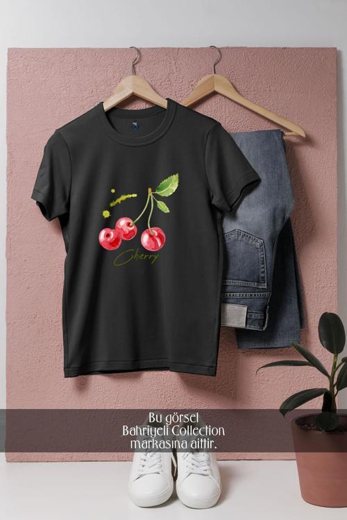 Oversize Cherry Vektörel  Tasarımlı Unisex T-Shirt