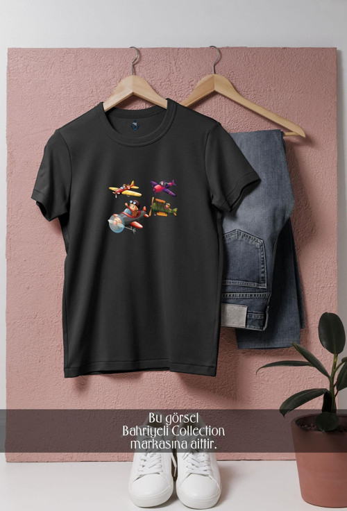 Oversize Airplane Aircraft Flight Illustration Cartoon Tasarımlı Unisex T-Shirt