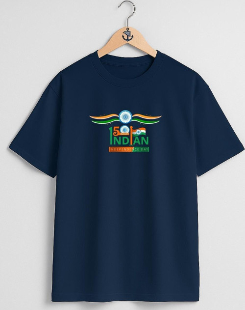 Oversize 15 August Happy Independence Day India Göğüs Tasarımlı Unisex T-Shirt