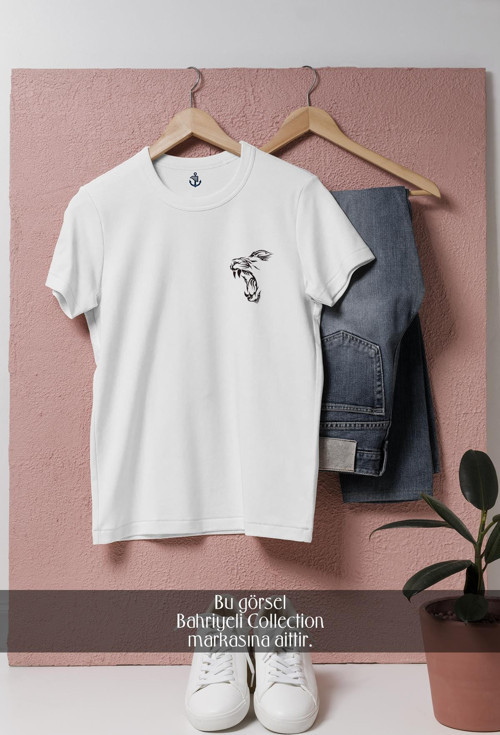 Oversize Kükreyen Aslan Çizgileri Cep Tasarımlı Unisex T-Shirt