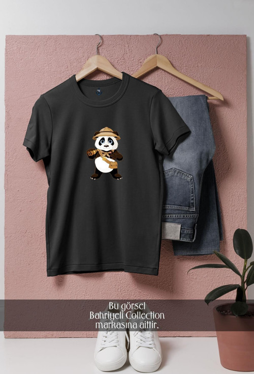 Oversize Panda Explorer Cartoon Tasarımlı Unisex T-Shirt