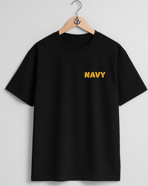 Oversize Navy Yazısı Cep ve Sırt Tasarımlı Unisex T-Shirt