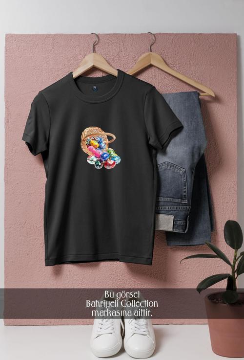 Oversize Paskalya Sepeti Ve Yumurtası  Tasarımlı Unisex T-Shirt