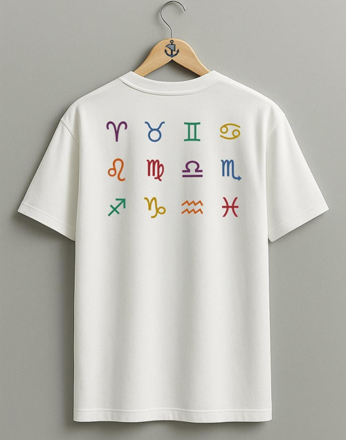 Oversize Horoscope Logo İllustration, Astrological Sign Zodiac Sırt Tasarımlı Unisex T-Shirt