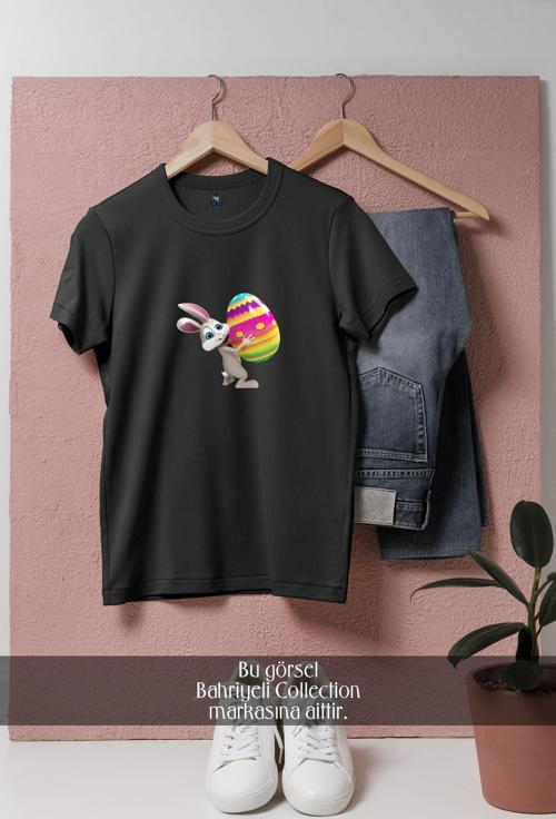 Oversize Paskalya Yumurtası Ve Tavşan  Tasarımlı Unisex T-Shirt