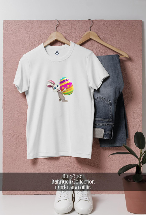 Oversize Paskalya Yumurtası Ve Tavşan Tasarımlı Unisex T-Shirt