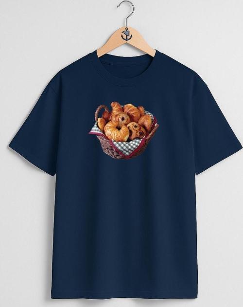 Oversize Croissant Bread Kruvasan Sepeti Göğüs Tasarımlı Unisex T-Shirt