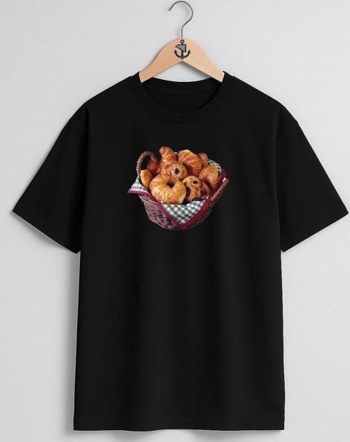 Oversize Croissant Bread Kruvasan Sepeti Göğüs Tasarımlı Unisex T-Shirt