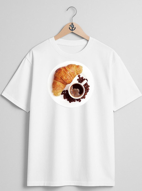 Oversize Croissant Coffee Beans Göğüs Tasarımlı Unisex T-Shirt