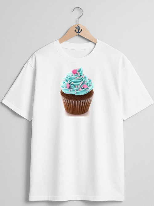 Oversize Cupcake Göğüs Tasarımlı Unisex T-Shirt