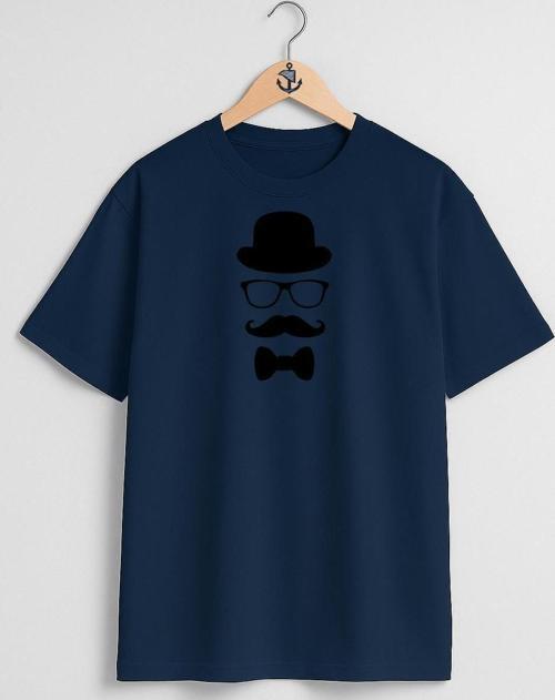 Oversize Bıyık Silindir Şapka Gözlük Papyon Göğüs Tasarımlı Unisex T-Shirt