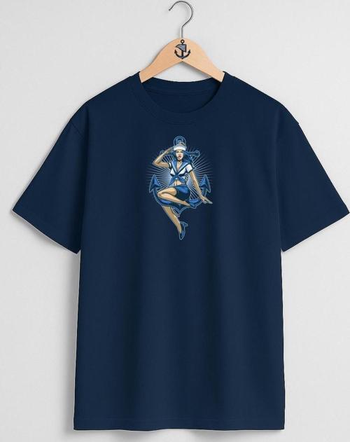 Oversize Denizci Kadın Ve Çapa Göğüs ve Sırt Tasarımlı Unisex T-Shirt