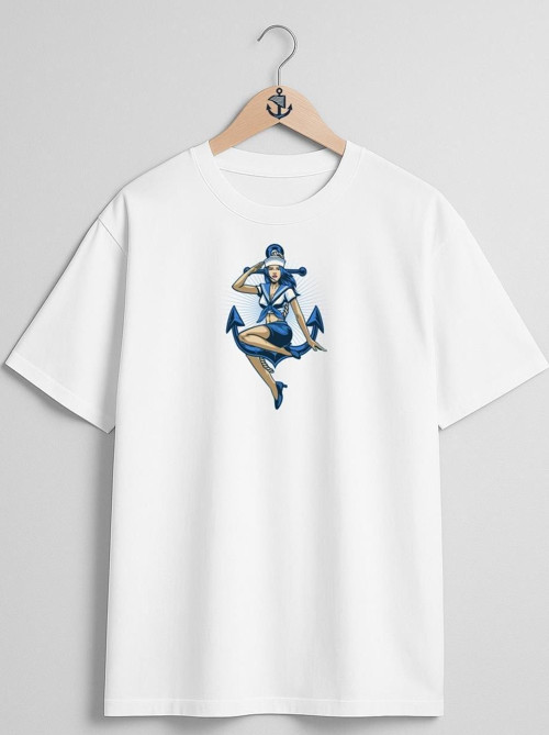 Oversize Denizci Kadın Ve Çapa Göğüs ve Sırt Tasarımlı Unisex T-Shirt