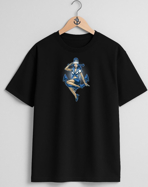 Oversize Denizci Kadın Ve Çapa Göğüs ve Sırt Tasarımlı Unisex T-Shirt