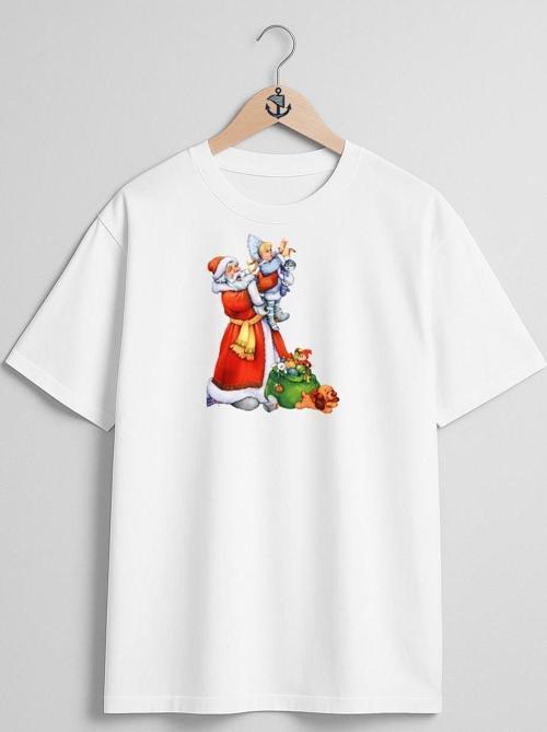Oversize Ded Moroz Snegurochka Göğüs Tasarımlı Unisex T-Shirt