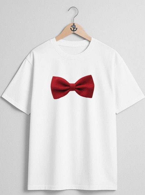 Oversize Kırmızı Papyon Red Bow Tie Göğüs Tasarımlı Unisex T-Shirt