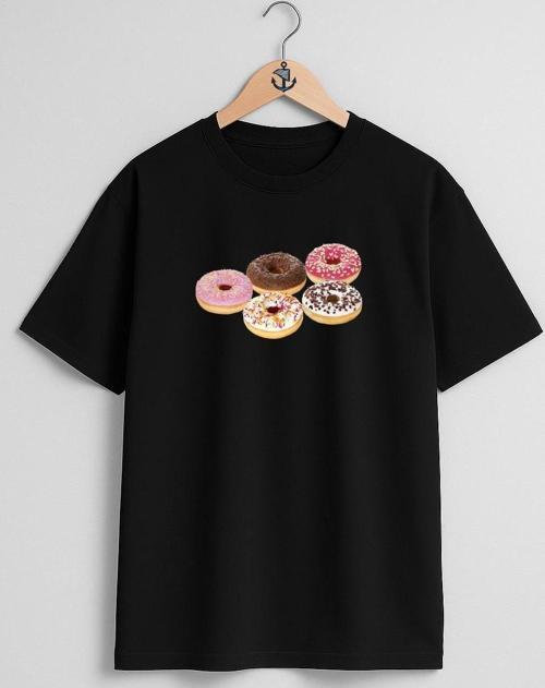 Oversize Donut Ve Kruvasan Göğüs Tasarımlı Unisex T-Shirt