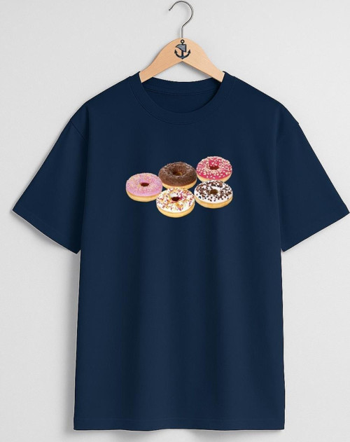 Oversize Donut Ve Kruvasan Göğüs Tasarımlı Unisex T-Shirt
