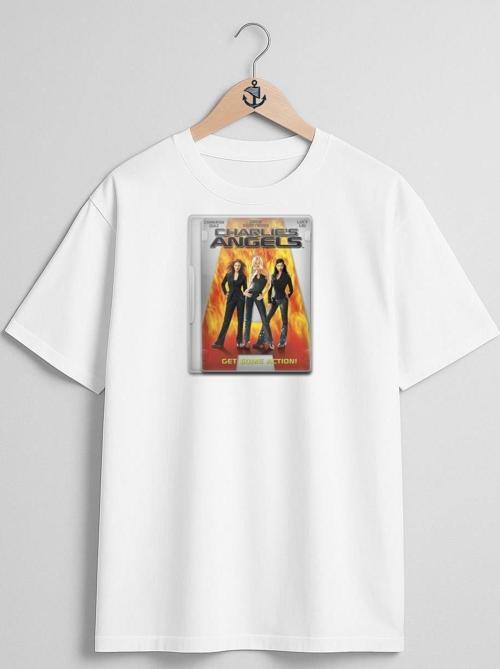 Oversize Charlienin Melekleri Göğüs Tasarımlı Unisex T-Shirt