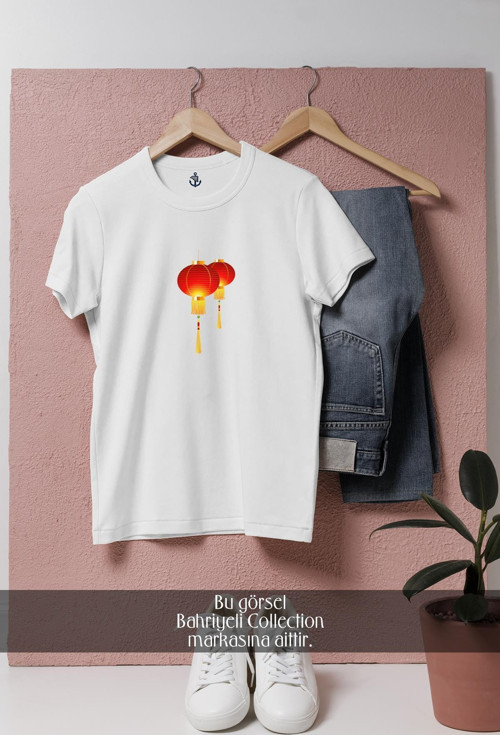 Oversize Çin Avizesi Çin Işığı Tasarımlı Unisex T-Shirt