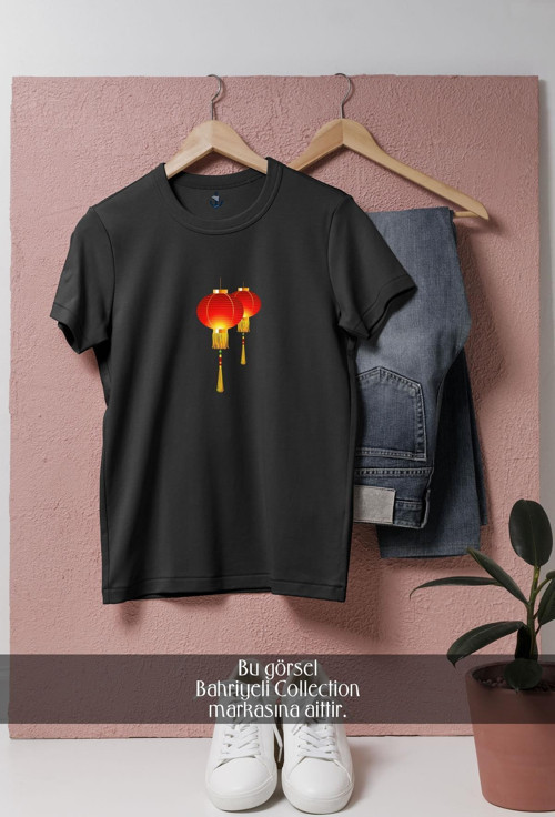 Oversize Çin Avizesi Çin Işığı Tasarımlı Unisex T-Shirt