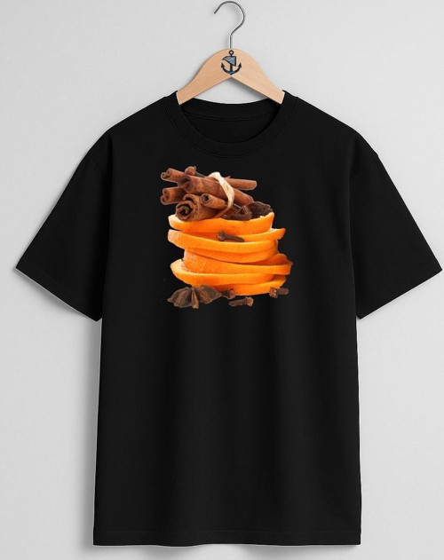 Oversize Kabuk Tarçın Ve Portakal Göğüs Tasarımlı Unisex T-Shirt