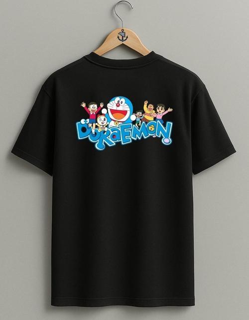 Oversize Doraemon Logo Sırt Tasarımlı Unisex T-Shirt