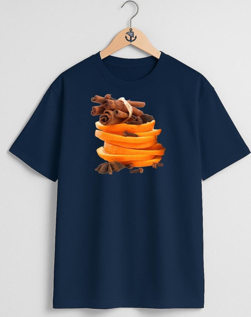 Oversize Kabuk Tarçın Ve Portakal Göğüs Tasarımlı Unisex T-Shirt