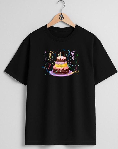 Oversize Doğum Günü Pastası Göğüs Tasarımlı Unisex T-Shirt