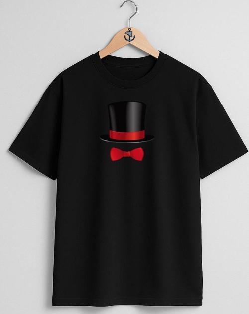 Oversize Sihirbaz Şapkası Ve Papyon Göğüs Tasarımlı Unisex T-Shirt