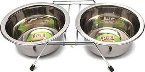 Paslanmaz Çelik İkili Kedi ve Küçük Irk Köpek Mama ve Su Kabı 2x475 Ml